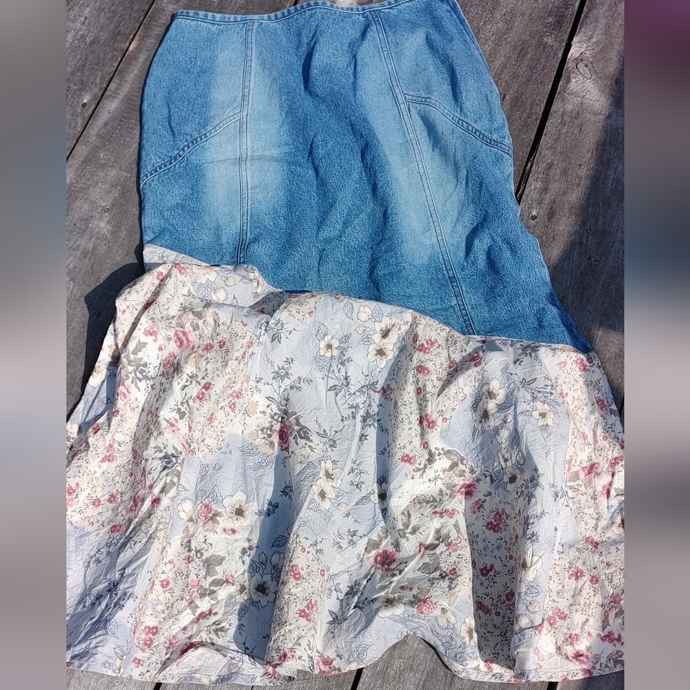 Boho long denim cotton jean skirt size 10